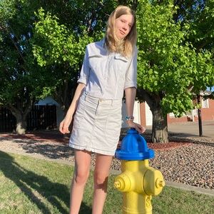 Striped White Button Up and A Khaki Skort! Easy to dress up and dress down!